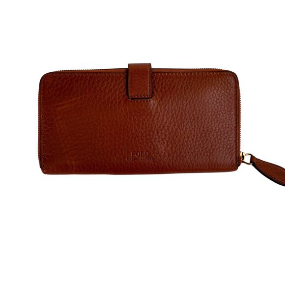 Polo Ralph Lauren Vintage Leather Zip Around Wallet Brass Twist Lock - Picture 2 of 11